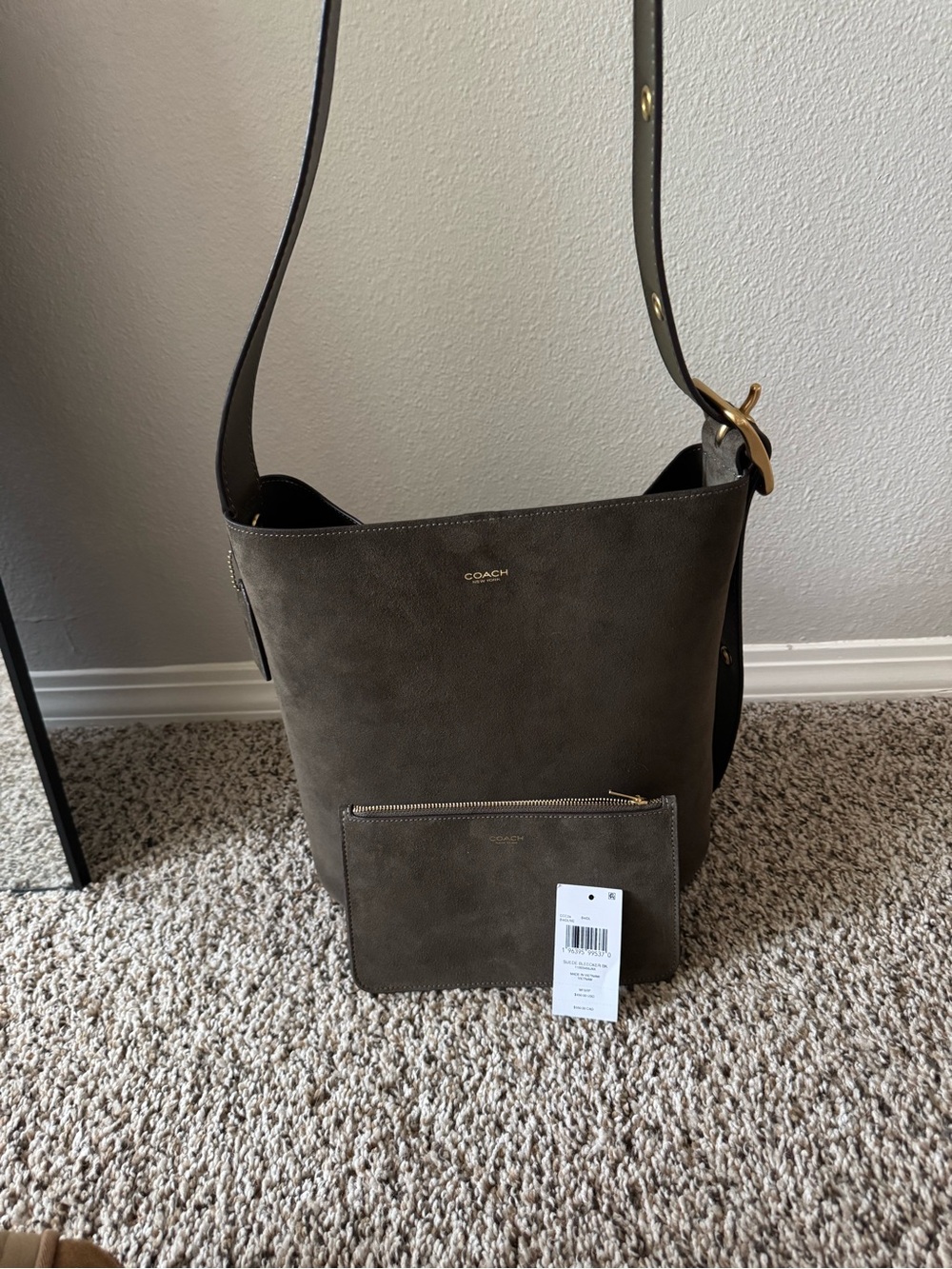 Coach Bleecker Bucket Bag in Olive Suede